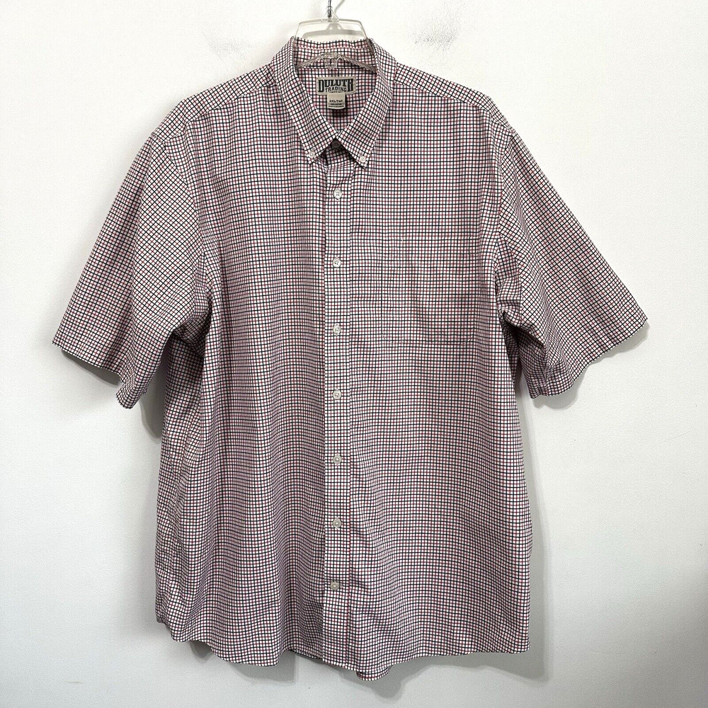 Duluth Trading‎ Mens Shirt 2XLT Button Front Short Sleeve Red White Blue Plaid